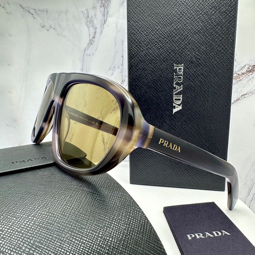 New PRADA Sunglasses Brown Striped Laguna Aviator Shield Mask New - Picture 5 of 16